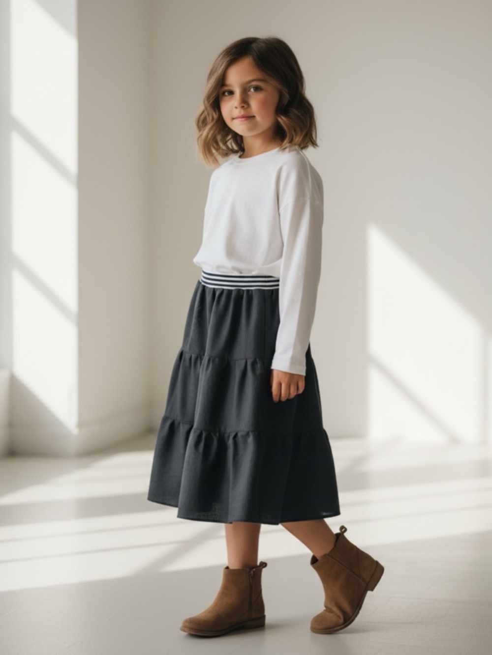 Skirt 100% Wool Girls 8 Midi Gray Ruffle Tier Preppy Academia Mom and Pop's Kids